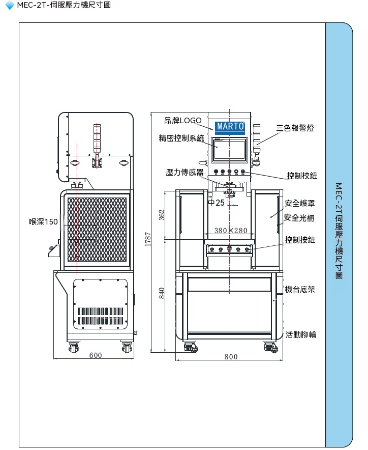 MEC-2T伺服壓力機尺寸圖